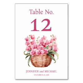 Tarjeta De Mesa Orquídeas rosas acuarela Boda número de tabla