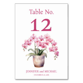Tarjeta De Mesa Orquídeas rosas acuarela Boda número de tabla