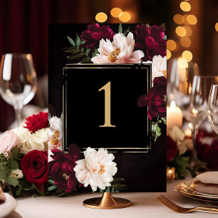 Tarjeta De Mesa Oscuro Moody Burgundy Rubor Boda floral negro