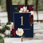 Tarjeta De Mesa Oscuro Moody Burgundy Rubor Navy Boda Floral Azul<br><div class="desc">Personalice el número de esta elegante mesa de bodas fácil y rápidamente. Simplemente haga clic en el botón Editar usando herramientas de diseño para editar el texto, cambiar fuentes y colores de fuentes. Con hermosas flores reales de borgoña y rubia sobre un fondo azul marino oscuro. Elementos coincidentes disponibles en...</div>