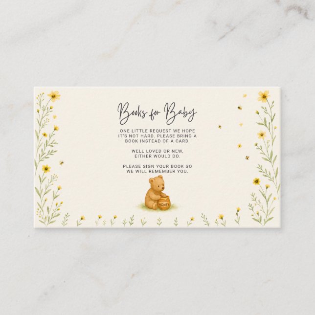 Tarjeta De Mesa Oso de Miel Floral Bebé de Libros  (Anverso)