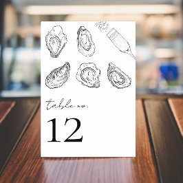 Tarjeta De Mesa Ostras Dibujadas Champagne Mariscos Mesa 12 Boda