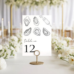 Tarjeta De Mesa Ostras Dibujadas Champán Mariscos Mesa 12 Boda