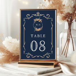 Tarjeta De Mesa Otoño Cresta de Flor Silvestre de Otoño Azul Marin