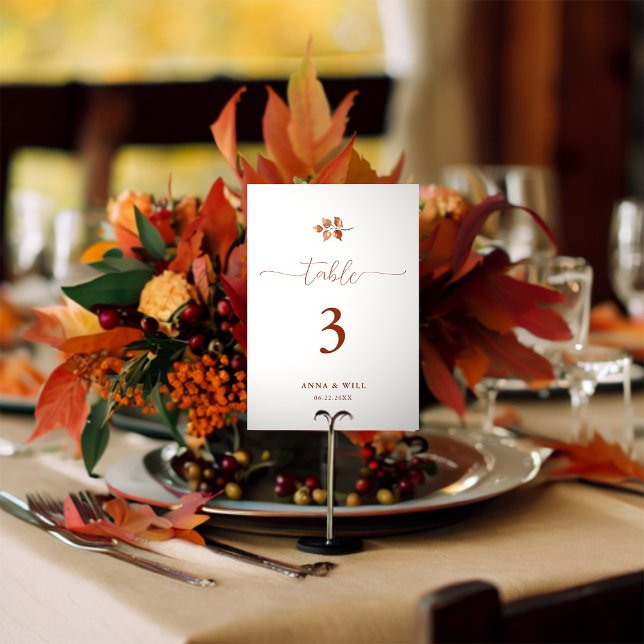 Tarjeta De Mesa Otoño deja a Terracotta elegante Boda clásico (autumn leaves fall wedding table number elegant romantic calligraphy terracotta burnt orange classy)