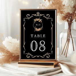 Tarjeta De Mesa Otoño Escudo de Flor Silvestre Boda Negro