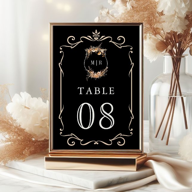 Tarjeta De Mesa Otoño Escudo de Flor Silvestre Boda Negro (Subido por el creador)