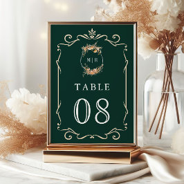 Tarjeta De Mesa Otoño Escudo de flores silvestres Boda verde esmer