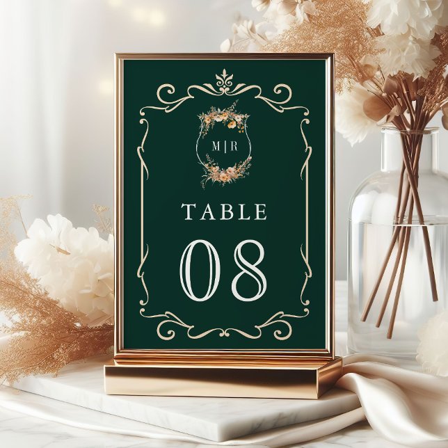 Tarjeta De Mesa Otoño Escudo de flores silvestres Boda verde esmer (Subido por el creador)
