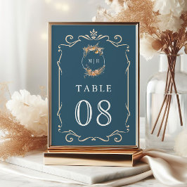 Tarjeta De Mesa Otoño Escudo de flores silvestres Dusty Blue Boda