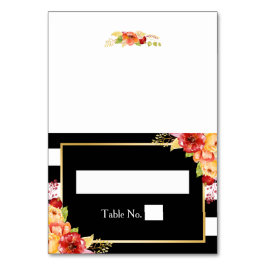 Tarjeta De Mesa Otoño Floral Black White Stripes Boda Place