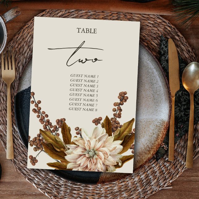 Tarjeta De Mesa Otoño Floral Tones de tierra acuarela Boda otoño (Autumn Floral Earthy Tones Watercolor Fall Wedding Table Number)