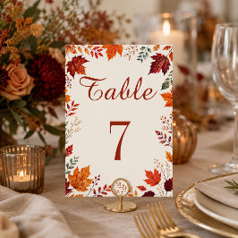 Tarjeta De Mesa Otoño Rústico de Caída Marfil y Hojas Naranjas