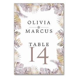 Tarjeta De Mesa Otoño Tropic deja acuarela de oro de malva