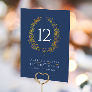 Tarjeta De Mesa Oval wreath leaf boda blanco azul oscuro