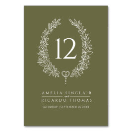 Tarjeta De Mesa Oval wreath leaf boda blanco verde oliva