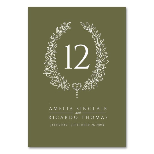 Tarjeta De Mesa Oval wreath leaf boda blanco verde oliva (Anverso)