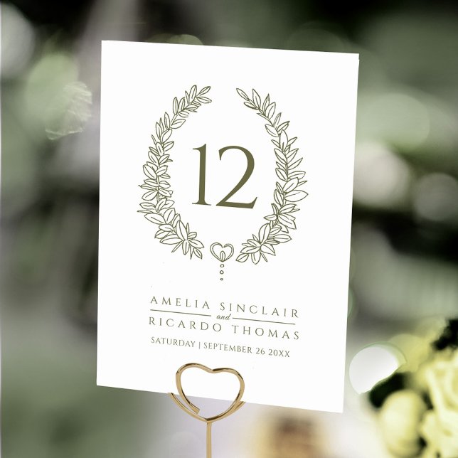Tarjeta De Mesa Oval wreath leaf olive green white wedding (Subido por el creador)