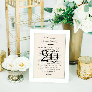 Tarjeta De Mesa Página de libros de época Boda personalizada Histo