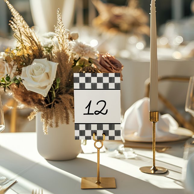 Tarjeta De Mesa Painted Black Checkerboard Pattern Wedding (Subido por el creador)