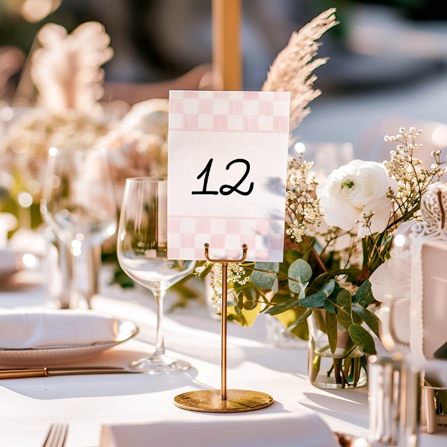 Tarjeta De Mesa Painted Pink Checkerboard Pattern Wedding (Subido por el creador)