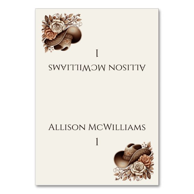 Tarjeta De Mesa País Gorra de Vaquera Occidental con Flores (Anverso)