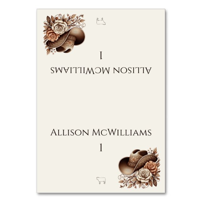 Tarjeta De Mesa País Gorra de Vaquera Occidental con ícono de Flor (Anverso)