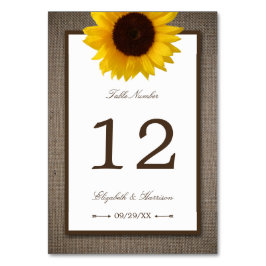 Tarjeta De Mesa País Rústico Girasol y Boda Burlap