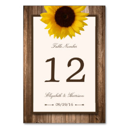 Tarjeta De Mesa País Rústico Girasol y Boda de Madera Marrón