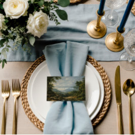 Tarjeta De Mesa Paisaje Artístico de Boda Romántico azul