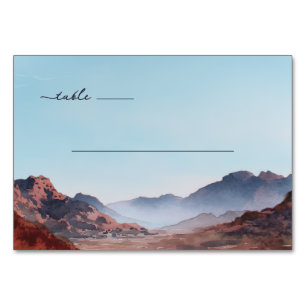 Tarjeta De Mesa Paisaje montañoso sereno de acuarela en tonos azul