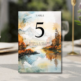 Tarjeta De Mesa Paisaje Rústico Montaña Lago Boda de Otoño