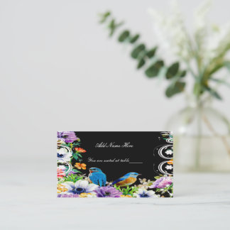 Tarjeta De Mesa Pájaros Azules Coloridos Y Mesa Floral Botánica