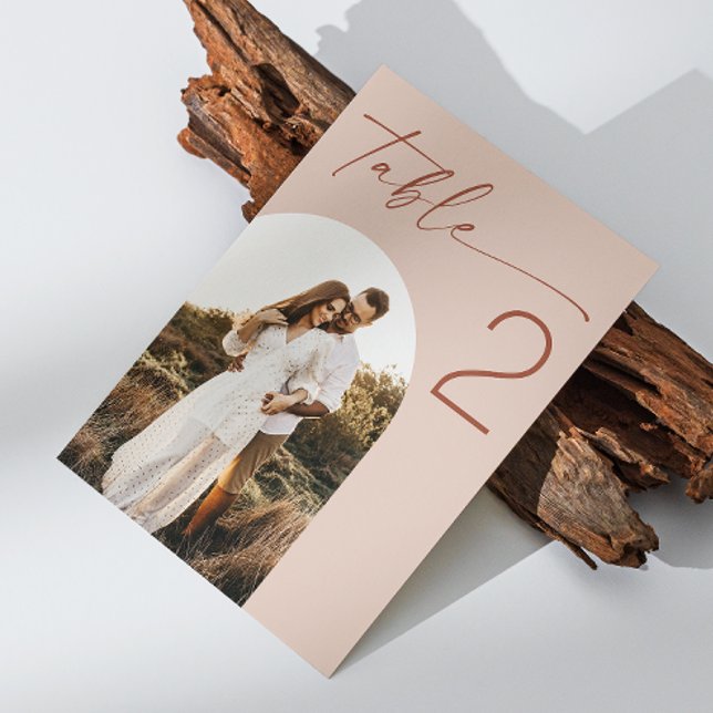 Tarjeta De Mesa Pale Blush Script Boda | Foto de Arco Elegante (Subido por el creador)