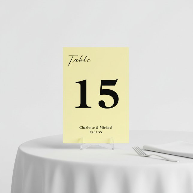 Tarjeta De Mesa Pale Yellow Minimalist Wedding (Subido por el creador)