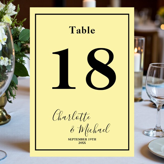 Tarjeta De Mesa Pale Yellow Script Minimalist Wedding (Subido por el creador)