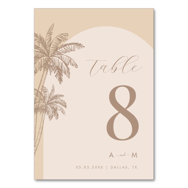 Tarjeta De Mesa Palm Tree Beige Classic Monograma Beach Wedding (Reverso)