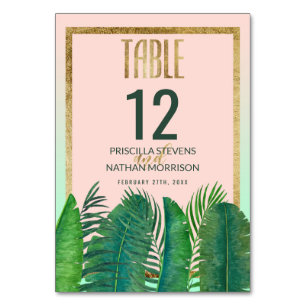 Tarjeta De Mesa Palm Tree Tropical Banana Leaf Gold