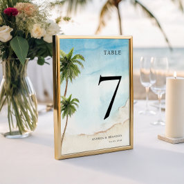 Tarjeta De Mesa Palm Tree Tropical Beach Wedding Número de tabla