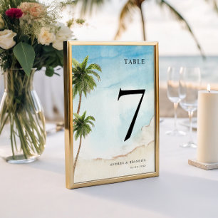 Tarjeta De Mesa Palm Tree Tropical Beach Wedding Número de tabla