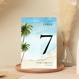 Tarjeta De Mesa Palm Tree Tropical Beach Wedding Número de tabla