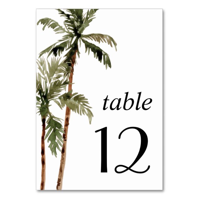 Tarjeta De Mesa Palm Tree Tropical Island Minimal Beach Wedding (Anverso)