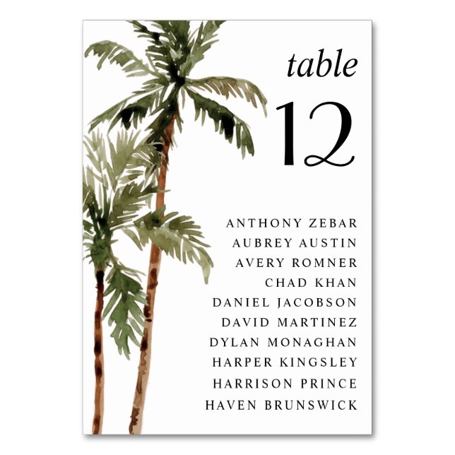 Tarjeta De Mesa Palm Tree Tropical Island Minimal Beach Wedding (Anverso)