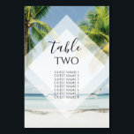 Tarjeta De Mesa Palm Trees Tropical Beach Wedding Nombres de invit<br><div class="desc">En una playa hay palmeras tropicales. La hermosa vegetación de las palmeras contrasta con el cielo azul y el agua. El elemento diamantífero blanco opaco lleva la tipografía moderna al primer plano. Una perfecta fusión de modernidad y moda. El diseño de la vegetación de las palmeras es ideal para una...</div>