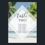 Tarjeta De Mesa Palm Trees Tropical Beach Wedding Nombres de invit<br><div class="desc">En una playa hay palmeras tropicales. La hermosa vegetación de las palmeras contrasta con el cielo azul y el agua. El elemento diamantífero blanco opaco lleva la tipografía moderna al primer plano. Una perfecta fusión de modernidad y moda. El diseño de la vegetación de las palmeras es ideal para una...</div>
