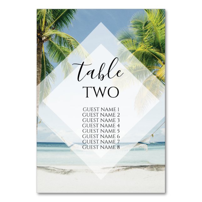Tarjeta De Mesa Palm Trees Tropical Beach Wedding Nombres de invit (Anverso)