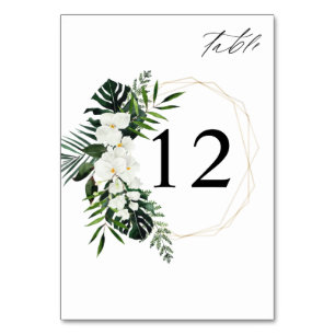Tarjeta De Mesa Palm Tropical & Floral Blanco Número de tabla