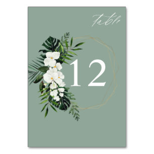 Tarjeta De Mesa Palm Tropical & Floral Blanco Número de Tabla -M V