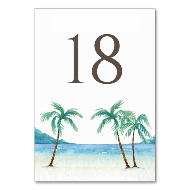 Tarjeta De Mesa Palmeras acuáticas Boda de playa tropical (Reverso)