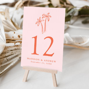 Tarjeta De Mesa Palmeras Modernas Dibujadas a Mano Rosa Boda